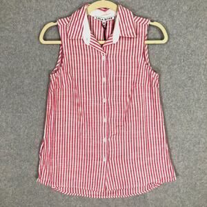 Lola River Shirt Womens XS Red White Button‎ Blouse Sleeveless Classic Preppy